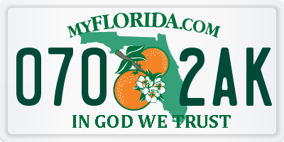 FL license plate 0702AK