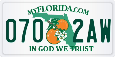FL license plate 0702AW