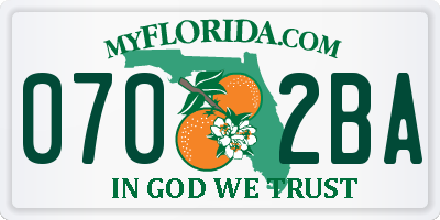 FL license plate 0702BA