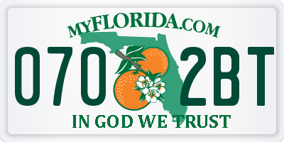 FL license plate 0702BT