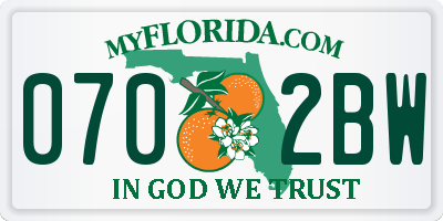 FL license plate 0702BW