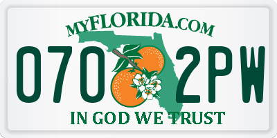 FL license plate 0702PW