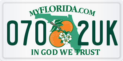 FL license plate 0702UK