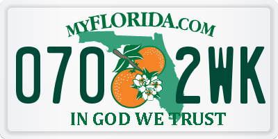 FL license plate 0702WK
