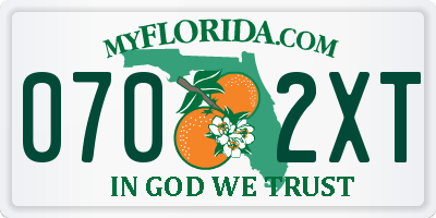 FL license plate 0702XT