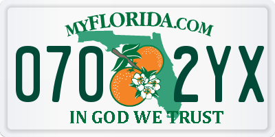 FL license plate 0702YX
