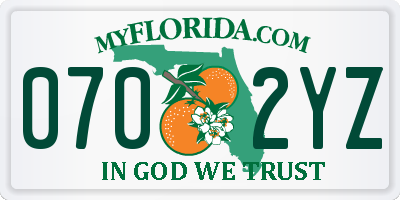 FL license plate 0702YZ