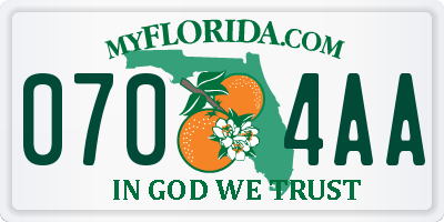 FL license plate 0704AA
