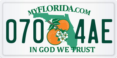 FL license plate 0704AE