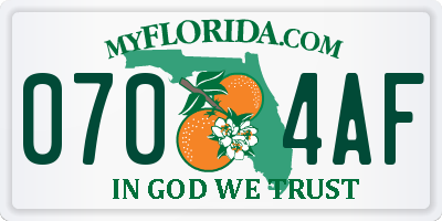 FL license plate 0704AF