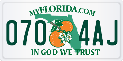 FL license plate 0704AJ
