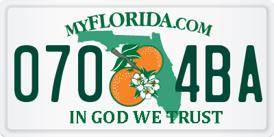 FL license plate 0704BA
