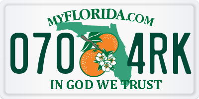 FL license plate 0704RK