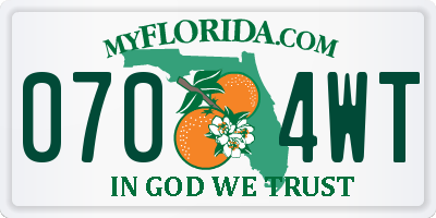 FL license plate 0704WT