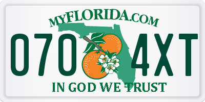 FL license plate 0704XT