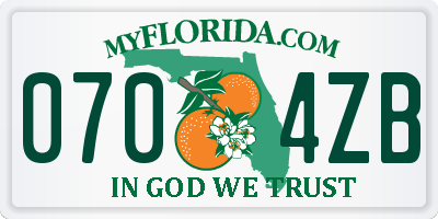 FL license plate 0704ZB