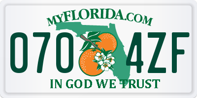 FL license plate 0704ZF