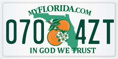 FL license plate 0704ZT