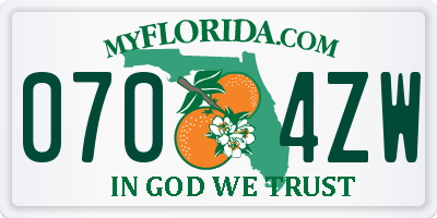 FL license plate 0704ZW