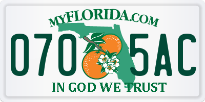FL license plate 0705AC