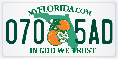 FL license plate 0705AD