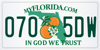 FL license plate 0705DW