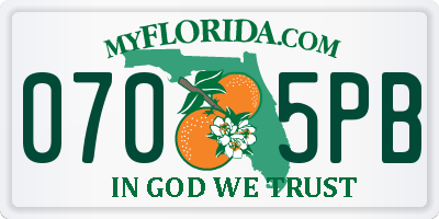 FL license plate 0705PB
