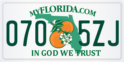 FL license plate 0705ZJ