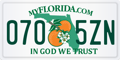 FL license plate 0705ZN
