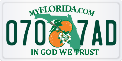 FL license plate 0707AD