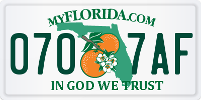 FL license plate 0707AF