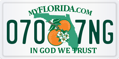 FL license plate 0707NG