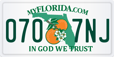 FL license plate 0707NJ