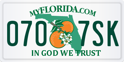 FL license plate 0707SK