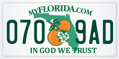 FL license plate 0709AD