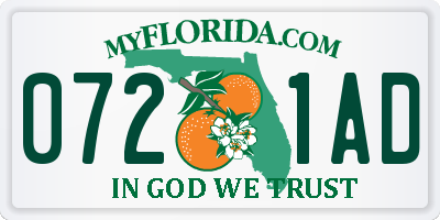 FL license plate 0721AD
