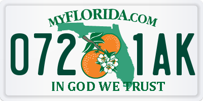 FL license plate 0721AK
