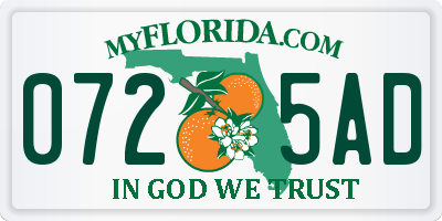 FL license plate 0725AD