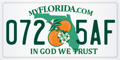 FL license plate 0725AF