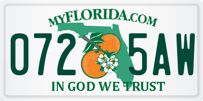 FL license plate 0725AW