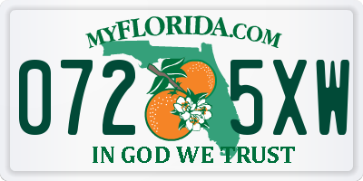 FL license plate 0725XW