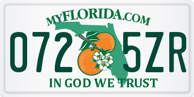 FL license plate 0725ZR