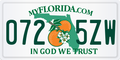 FL license plate 0725ZW