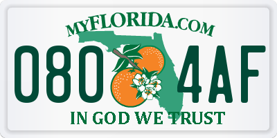 FL license plate 0804AF