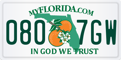 FL license plate 0807GW