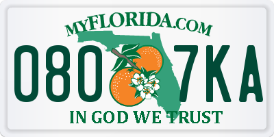 FL license plate 0807KA
