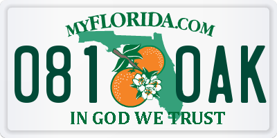 FL license plate 0810AK