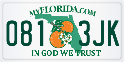 FL license plate 0813JK