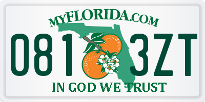 FL license plate 0813ZT
