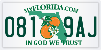 FL license plate 0819AJ